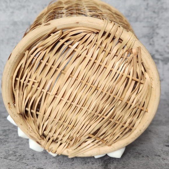 Vintage 70's handmade shell art tri floral Wicker basket vase retro unique - Picture 7 of 12